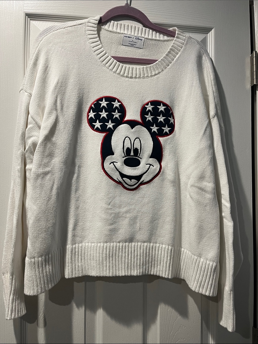 Disney White Crewneck Sweater with Red & Navy Mickey